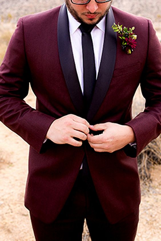 Classy Burgundy Two Piece Mens Suits with Black Lapel – showprettydress